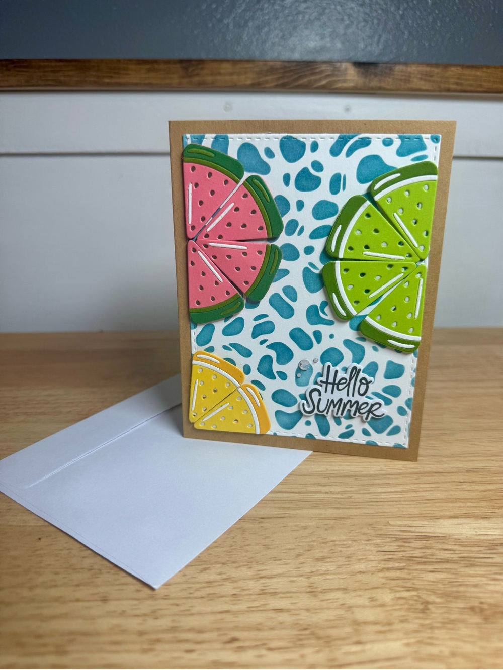 Hello Summer Watermelon Lemon Lime Card– Handmade Greeting Card